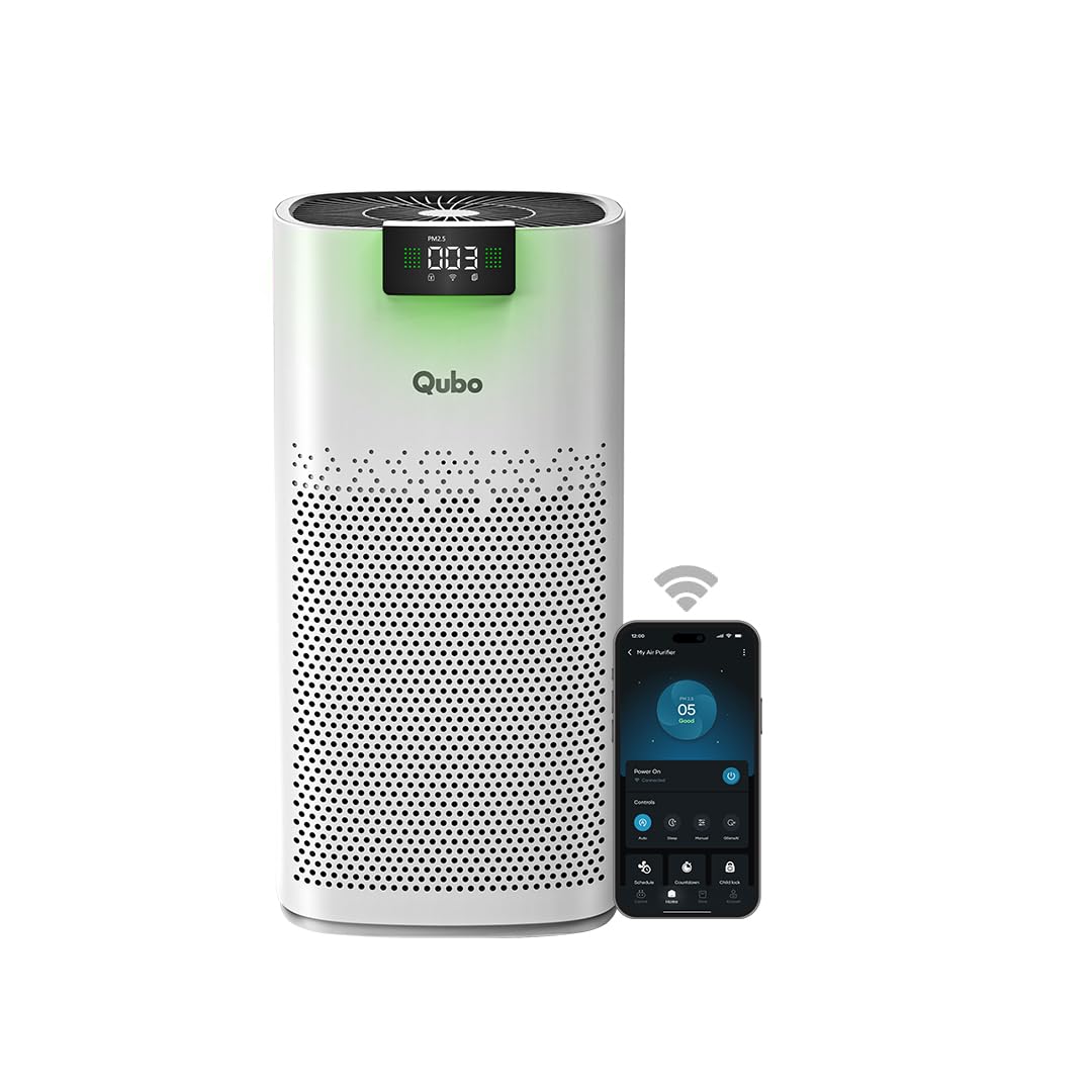 Qubo Smart Air Purifier Q600 for Home by Hero Group | 600 Sqft | 99.99% Allergen Removal | HEPA H13 | 15000 Hrs Filter Life | App & Voice Control | Energy Saving | Ultra-Quiet BLDC Motor (White)