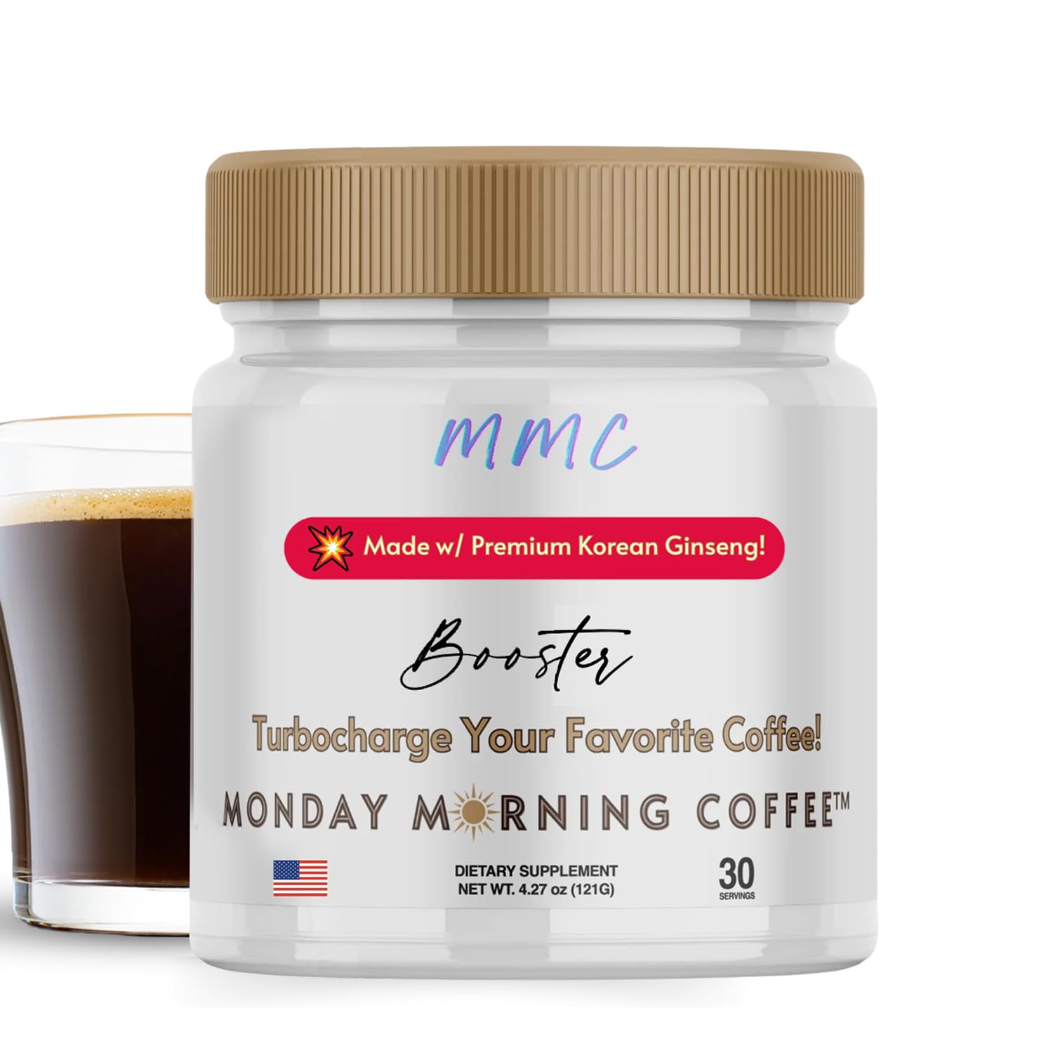 Monday Morning Coffee | Enhance Your Favorite Coffee with Energy and Focus | Colombian Instant Coffee | Red Korean Ginseng | 30 Serving Bottle