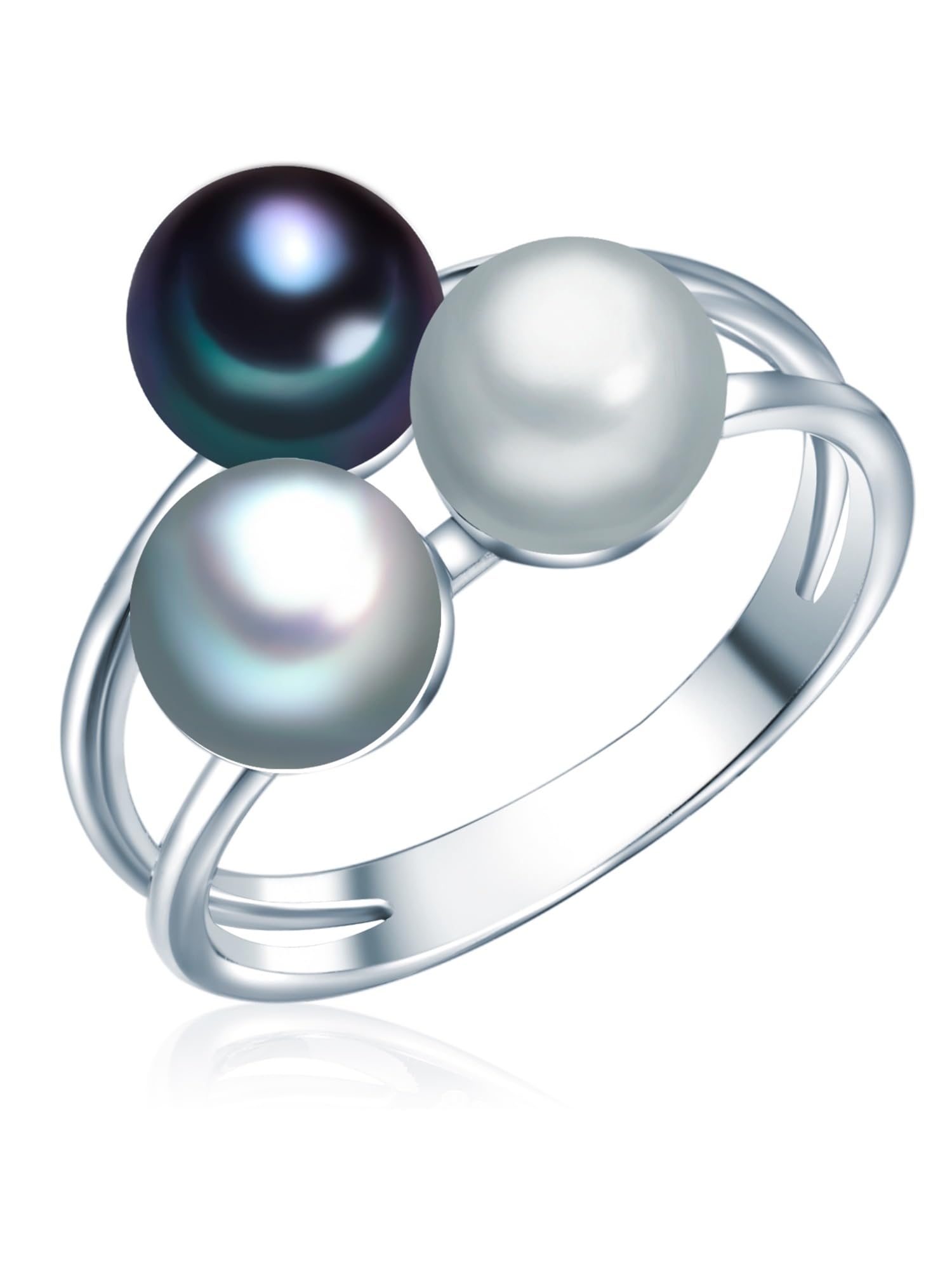 Valero Pearls Damen-Ring Hochwertige Süßwasser-Zuchtperlen 6-7 mm Button grau/silbergrau/pfauenblau 925 Sterling Silber - Perlenring