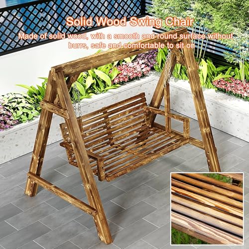 Altalena Hollywood in legno con supporto, panca a 2 posti, altalena da patio con schienale e braccioli, perfetta per giardino, terrazza, cortile, piscina, capacità 362,9 kg