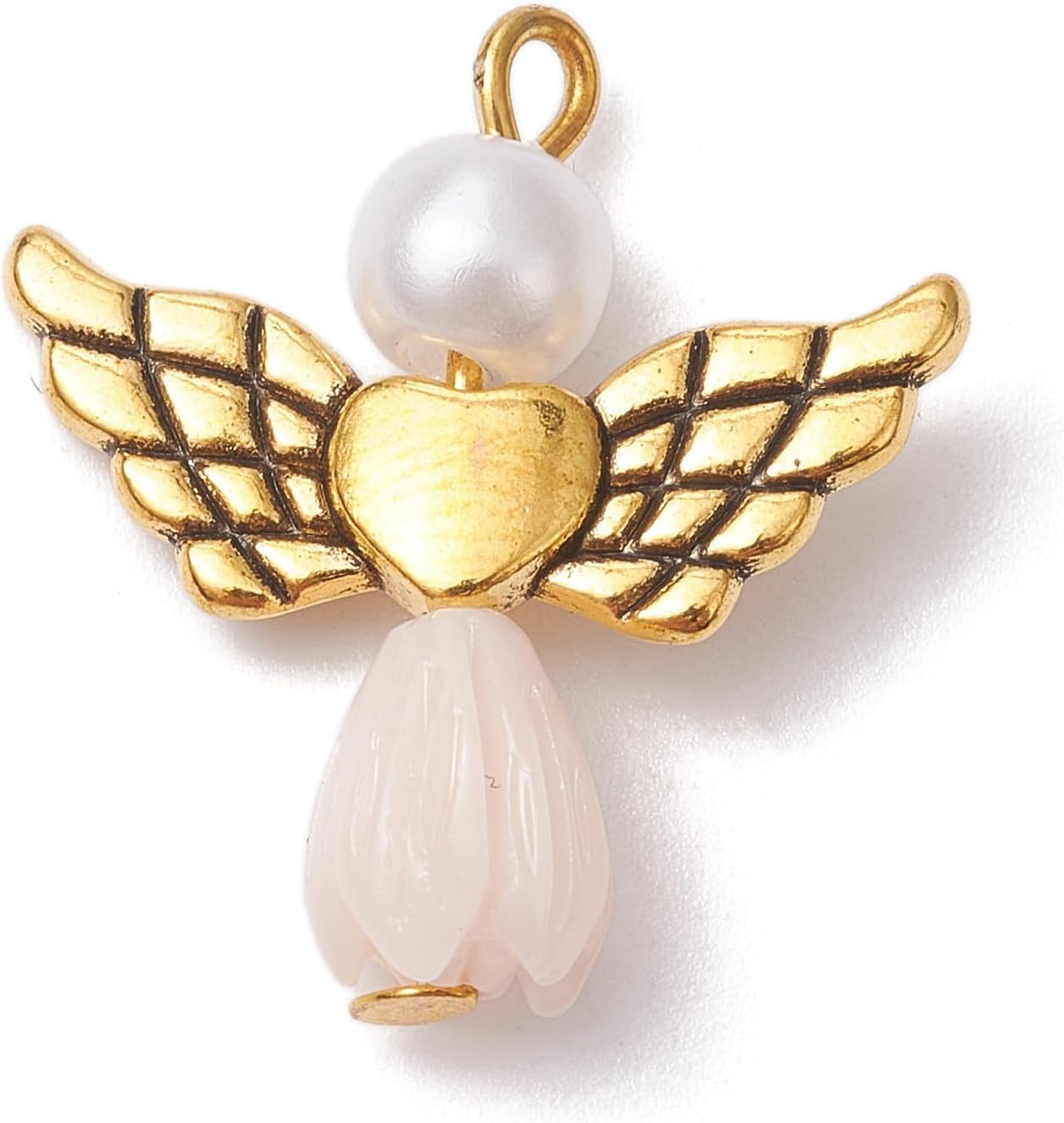 LiQunSweet 50 Pcs Rose Angel with Heart Wings Charms Imitation Pearl Fairy Charms for DIY Jewelry Necklace Earring Craft Accessory Bag Decoration