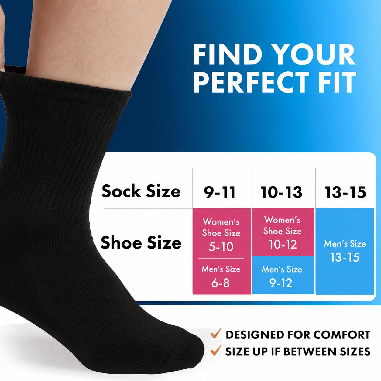 Debra Weitzner Diabetikersocken für Damen und Herren, lockere Passform, nicht bindend, Baumwolle, Crew-Socken, 6 Paar, 6 Paar, Grau/Schwarz, 9-11