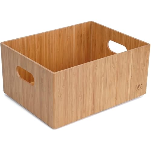 MobileVision Bamboo Storage Box, 14”x11”x 6.5”, Durable Bin w/ Handles, Stackable - For Toys Bedding Clothes Baby Essentials Arts & Crafts Closet & Office Shelf