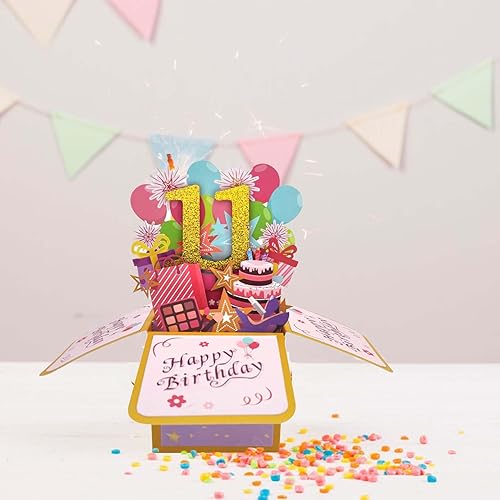 Miniatura 6 de Asmallgf Tarjeta emergente de feliz cumpleaños 11 para hija e hijo, dulce regalo de cumpleaños para niña de 11 años, impresionante tarjeta de