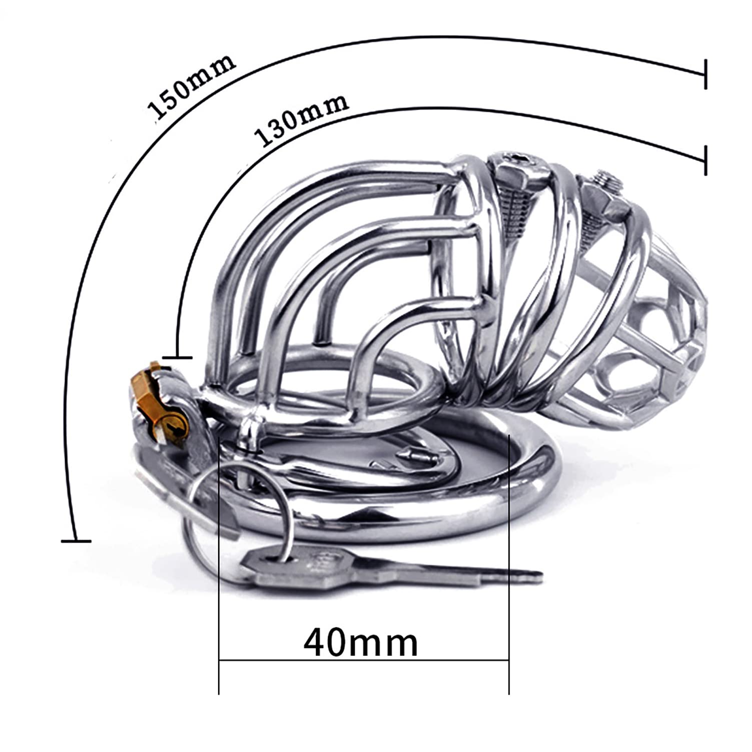 Gebogen Groß Peniskäfig Edelstahl Männliche Keuschheit Gerät Mit CBT Spikes & Harnröhren-Dilatator & Gürtel & Anti-Drop Ringe Cock Cage Stimulieren SM Bondage Sex Spielzeug Für Männer,Runden,50mm