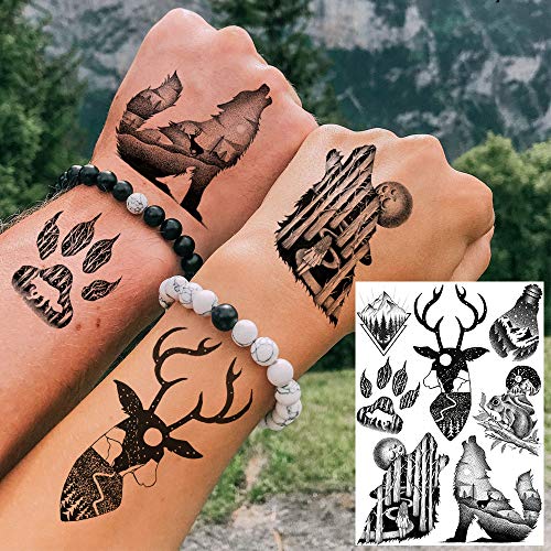 6 Sheets FANRUI Small Black Animals Temporary Tattoos For Women Kids Men Cute Geometric Mountain Forest Custom Lion Moon Star Fake Tattoo Sticker Waterproof Arm Children Tiny Hands Face Temp Tatoo Paw - Thumbnail 4
