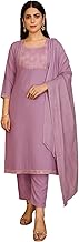 JYESHTA Women's Lavender Cotton Blend Straight Kurti Set with Dupatta | Elegant Embroidered Salwar Suit for Festive | Ethnic Indian Designer Outfit