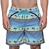 Shorts in Blau Bruno Banani Herren BadeShort Bermuda Floater, Gestreift, Gr. Small (Herstellergröße: 4), Mehrfarbig (blau/hellblau *PALMEN* print 1794)