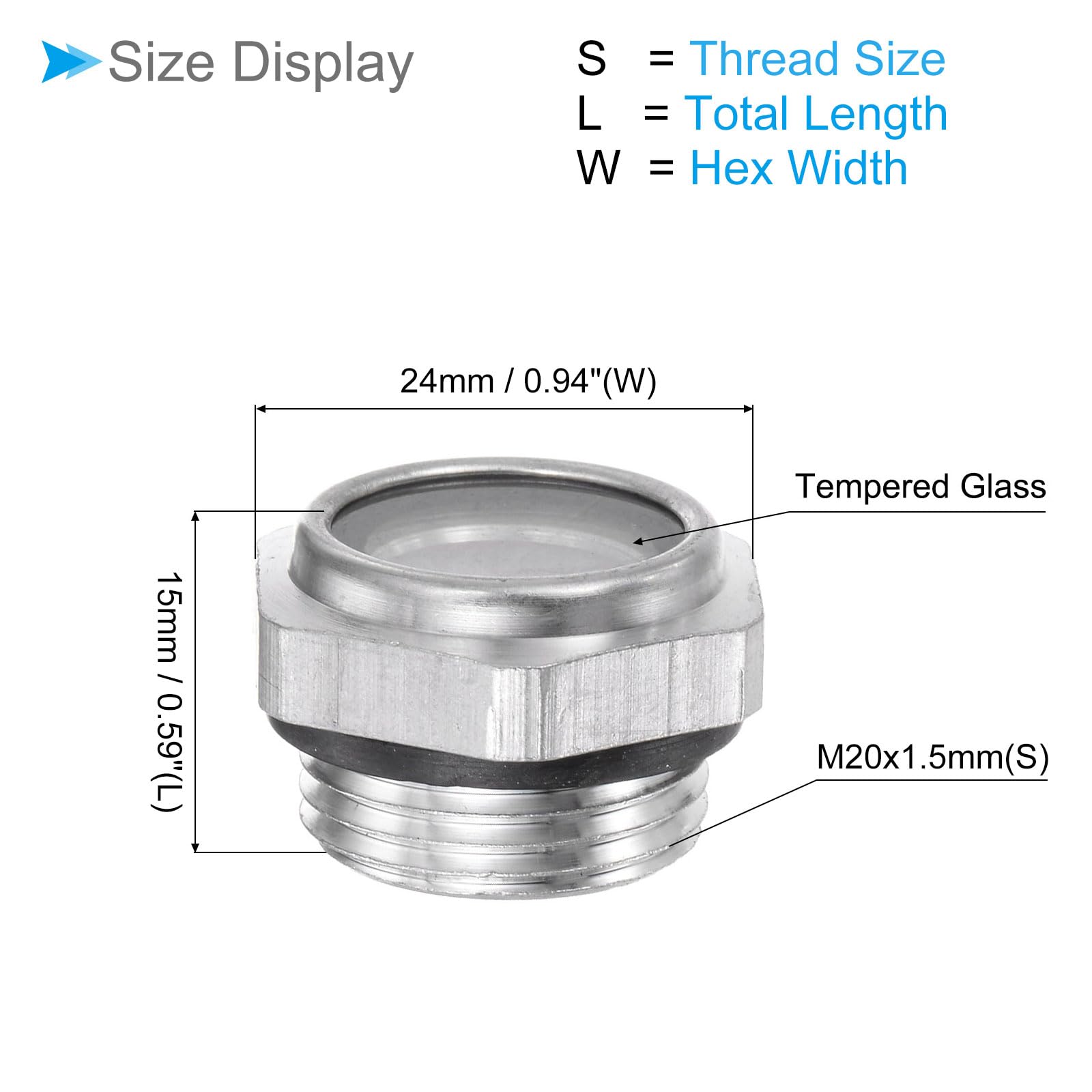 CoCud Air Compressor Oil Sight Glass,, M20x1.5 - Image 2
