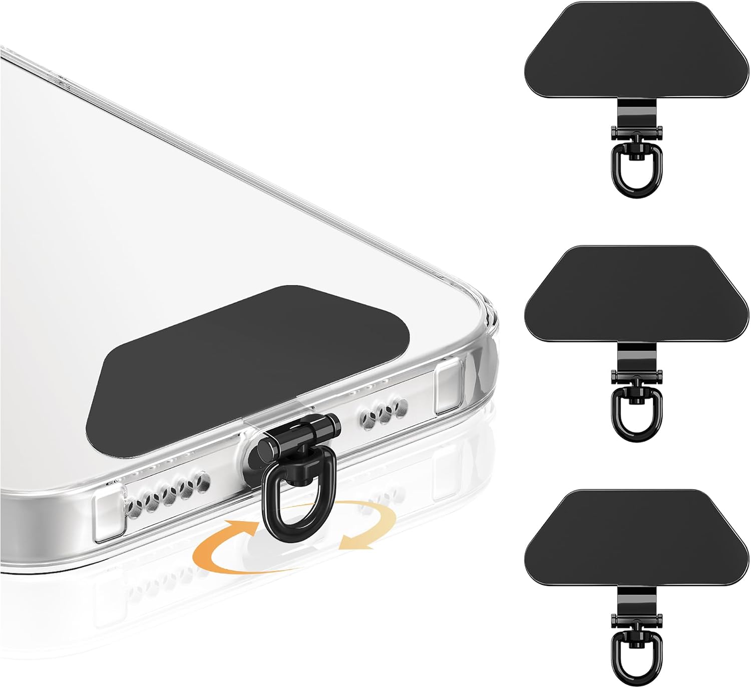 COCASES Metal Phone Tether Tab, Ultra-thin 360° Rotating Phone Lanyard Tab | Cellphone Lanyard Patch Strap Adapter, Ultra-thin Phone Wrist Strap Compatible for iPhone Android Smartphones, 3 Pack, Black