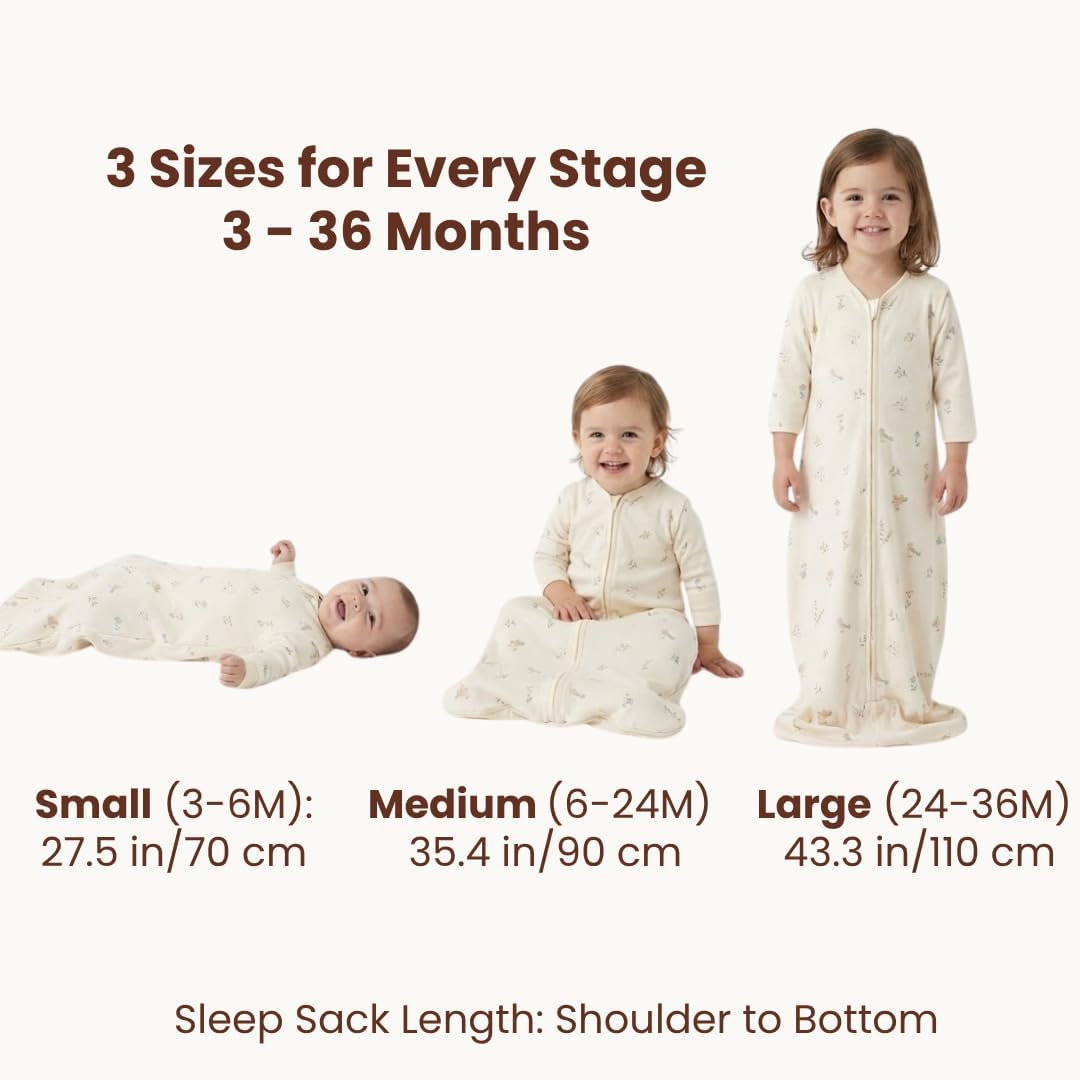 AnZai 1.0 TOG Baby Sleep Sack Double Layer 100% Cotton Wearable Blanket with Detachable Sleeves 2-Way YKK Zipper 6-36 Months