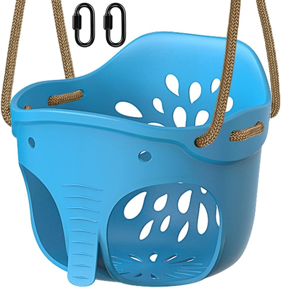 BeneLabel 600 LB Weight Capacity Full Bucket Toddler Swing Seat with Adjustable Height Rope from 4.2 to 6.7 FT High Back Bucket Seat Swing for Toddler - Cute Elephant Shape Design