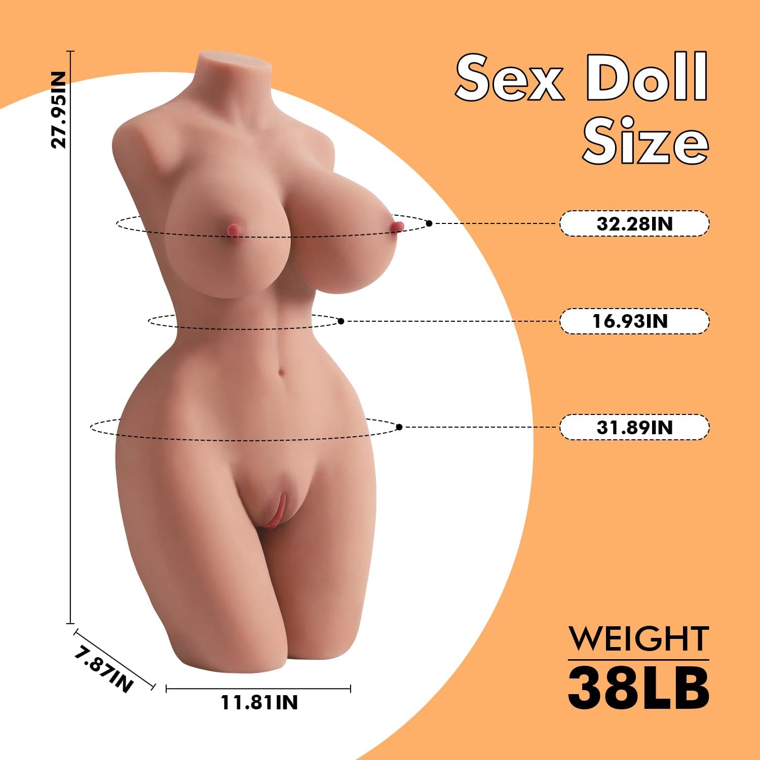 Full Size Sex Doll Life Size Sex Doll Torso Male Masturbator Sex Doll with Big Boobs Pussy Ass Realistic Torso Sex Doll for Men Adult Silicone Sex Doll Male Sex Toy for Men (38LB Wheat)