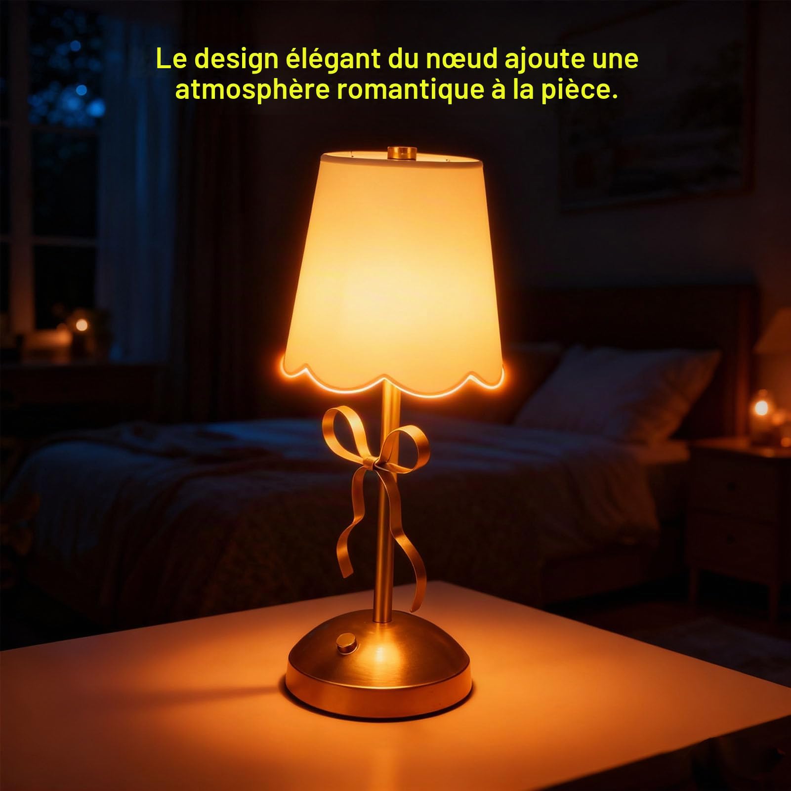 banapoy Petite Lampe de Table en Forme D'arc, Abat-jour sans Fil Rechargeable, Jolie Lampe de Bureau en Tissu Décoratif, Lampe de Table de Chevet LED pour Chambre à Coucher