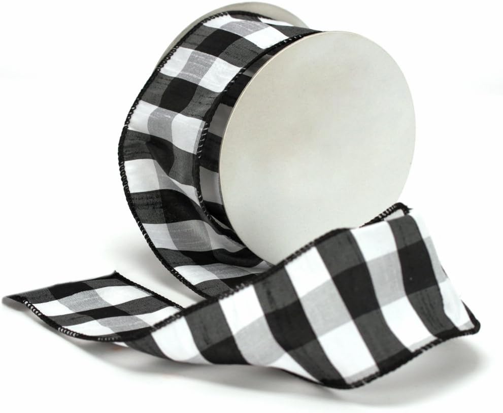 Cheshire Wired Edged Black and White Dupioni Striped Ribbon 2 1/2" 10 Yards