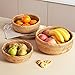 Rattan Bread Basket, Hand Woven Fruit Basket, Wicker Serving Basket Bowl, Decorative Baskets for Kitchen Counter Organizing, Set of 3 (Round)