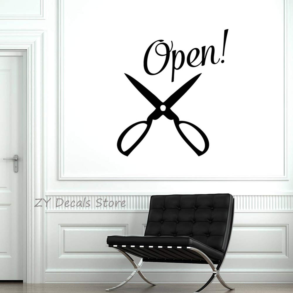 Gadgets Wrap Open Hair Salon Sign Vinyl Wall Decal Scissors Logo Barbershop Window Wall Sticker