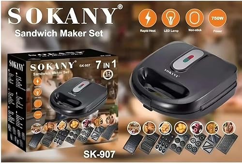 Miniatura 3 de Mini waflera eléctrica multifuncional con platos extraíbles, mini donas, parrilla de prensa y parrilla de prensa Panini para hacer deliciosos