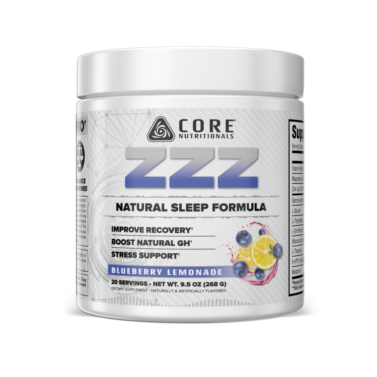 Core Nutritionals ZZZ Sleep Aid, Blueberry Lemonade, 20 Servings