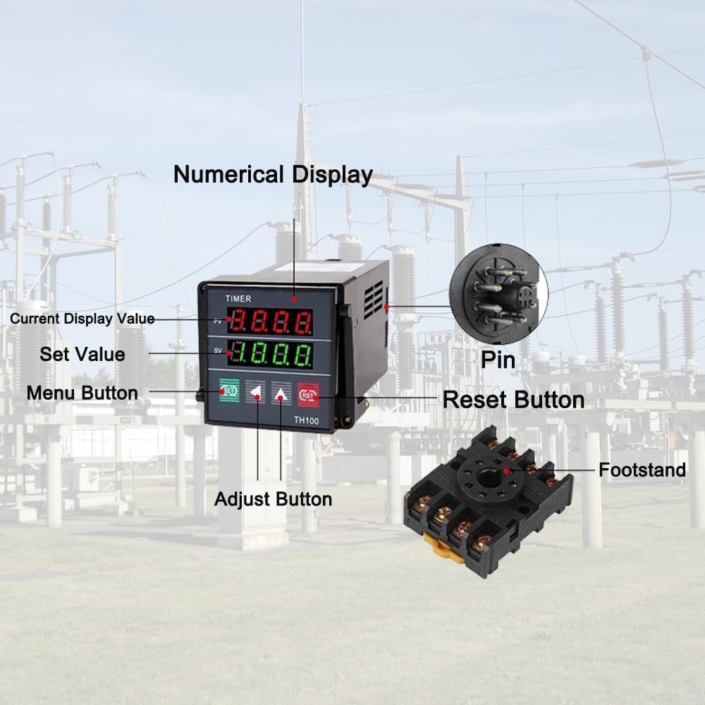 ATO Digital Timer Relay, 8 Pin, 85V-265V AC One Group Instantaneous and One Group Delay Output Time Delay Relay