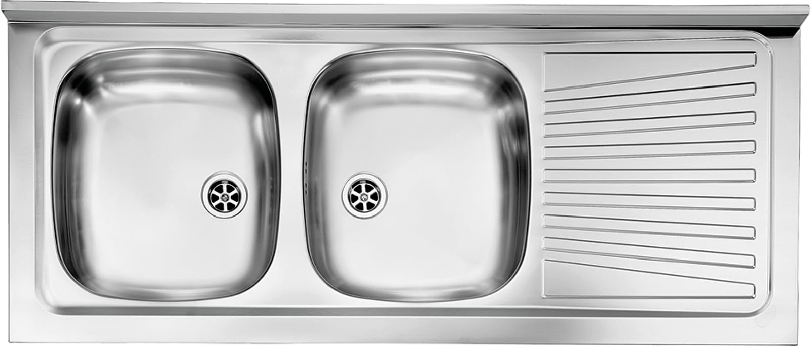 Lavello cucina acciaio inox Monica appoggio 120 x 50 cm 2 vasche stampate sinistre e gocciolatoio Made in Italy