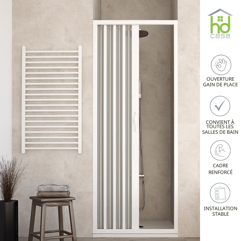 HDcasa Cabine de douche pliante en PVC, modèle Giada, porte extensible unique avec panneaux semi-transparents, ouverture latérale, gain place, blanche, fabriquée Italie, 100 cm