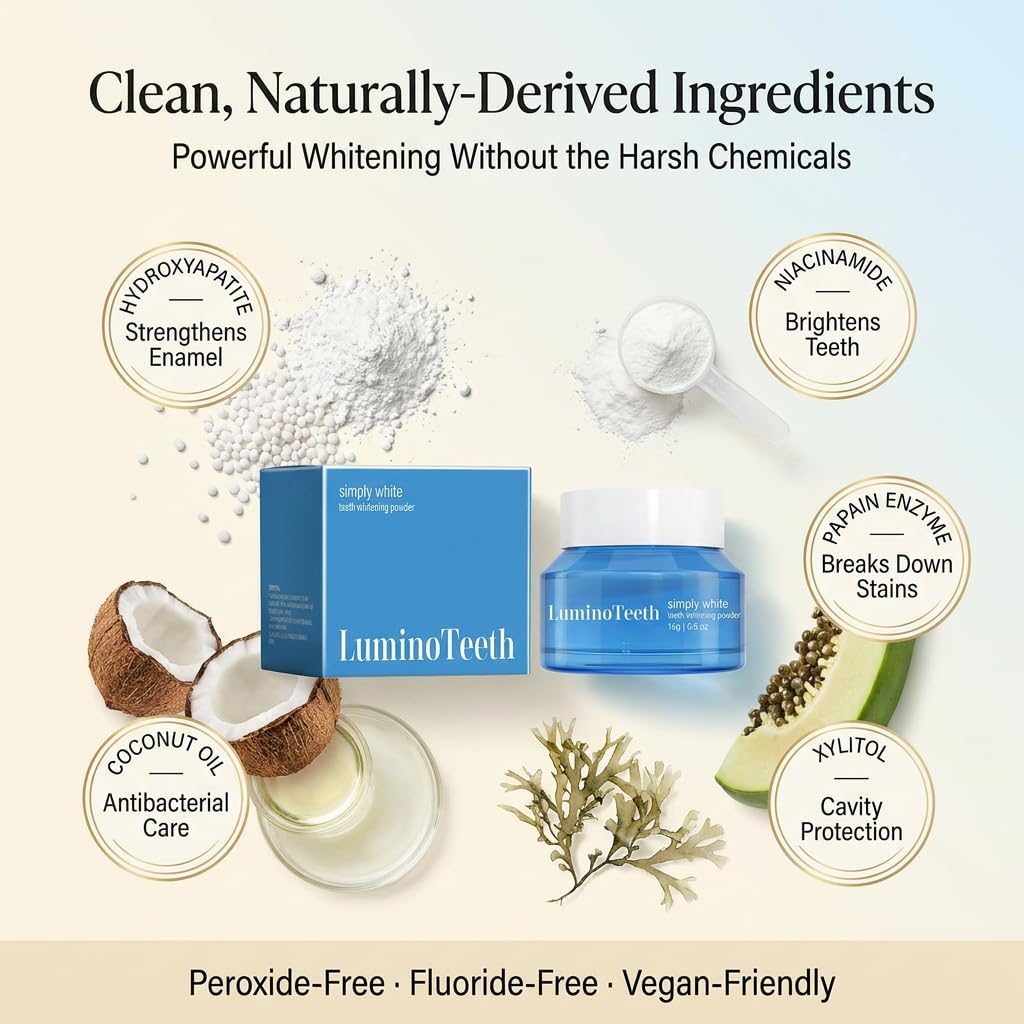 Original LUMINOTEETH Teeth Whitening Powder - Teeth Whitening Powder with Hydroxyapatite - Removes Stains - No Sensitivity - Breath Freshener, Coffee Stain Remover -Strengthens Enamel & Gums