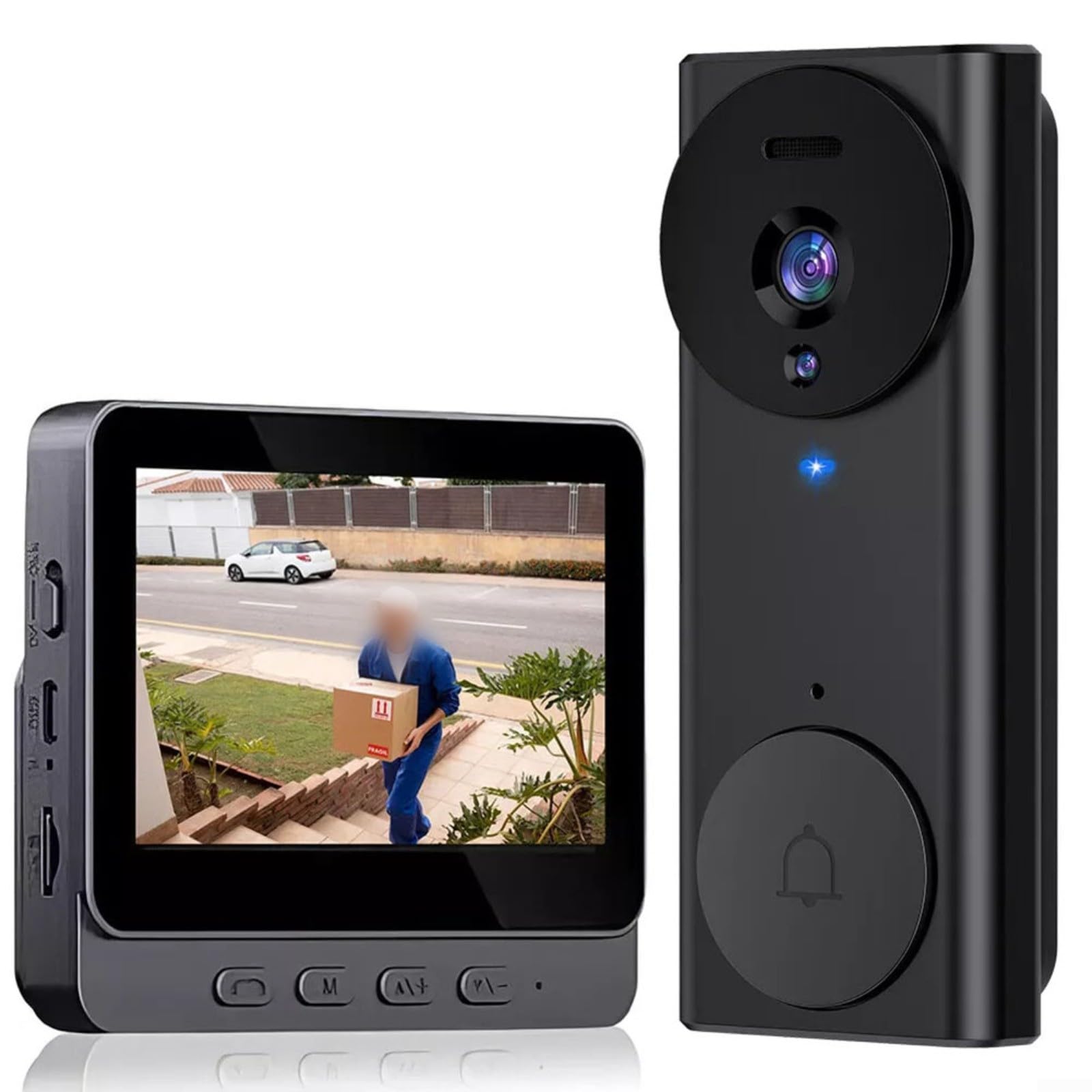 Intercomunicador inalámbrico con video timbre con pantalla de 4.3 pulgadas, conexión 2.4G, audio bidireccional, cámara de visión gran angular de 130°, batería recargable de 1500mAh, monitor interior