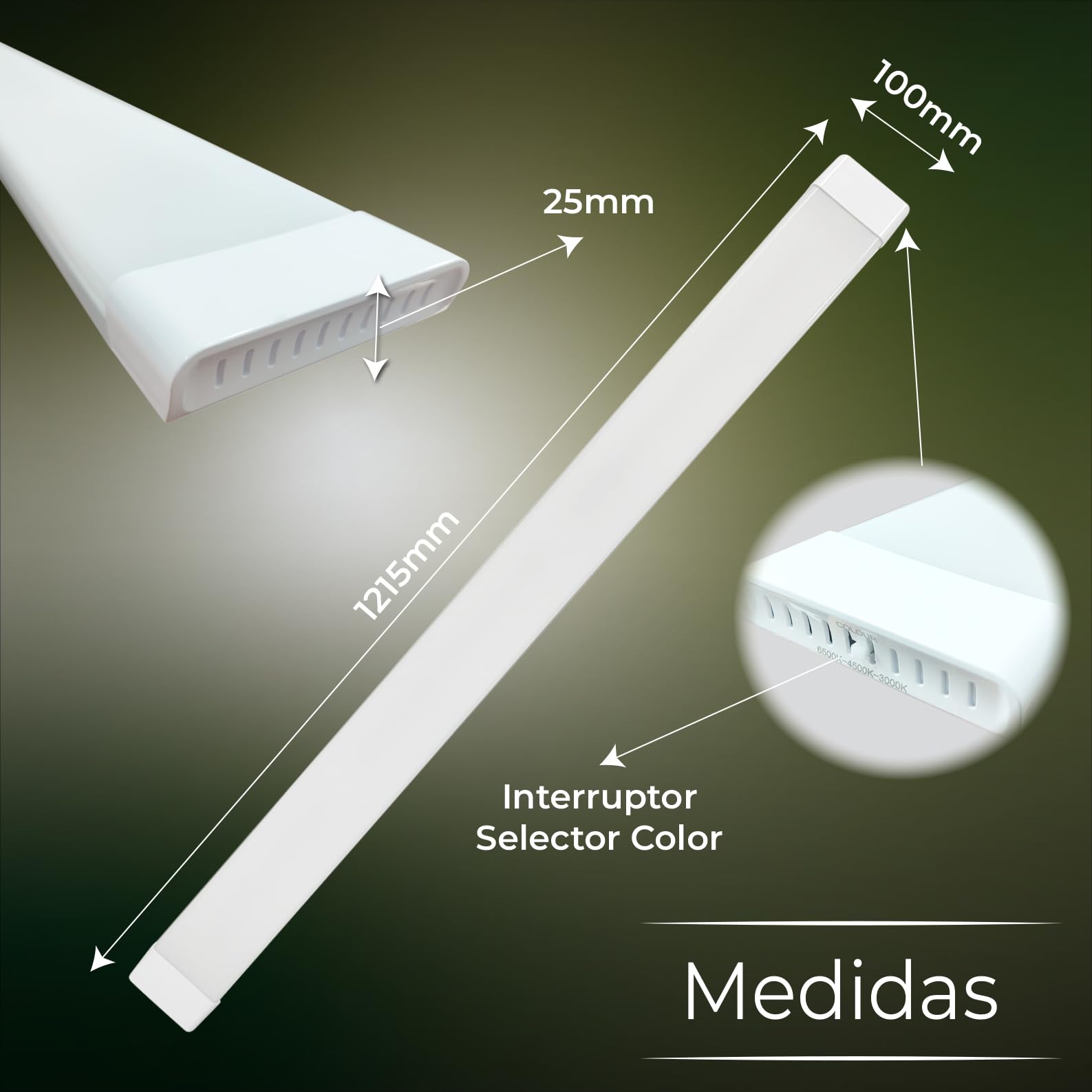 LED ATOMANT 6x Pantalla Luminaria LED 120cm 90W CCT 3000-6500K 8500lm | Con Selector de color CCT