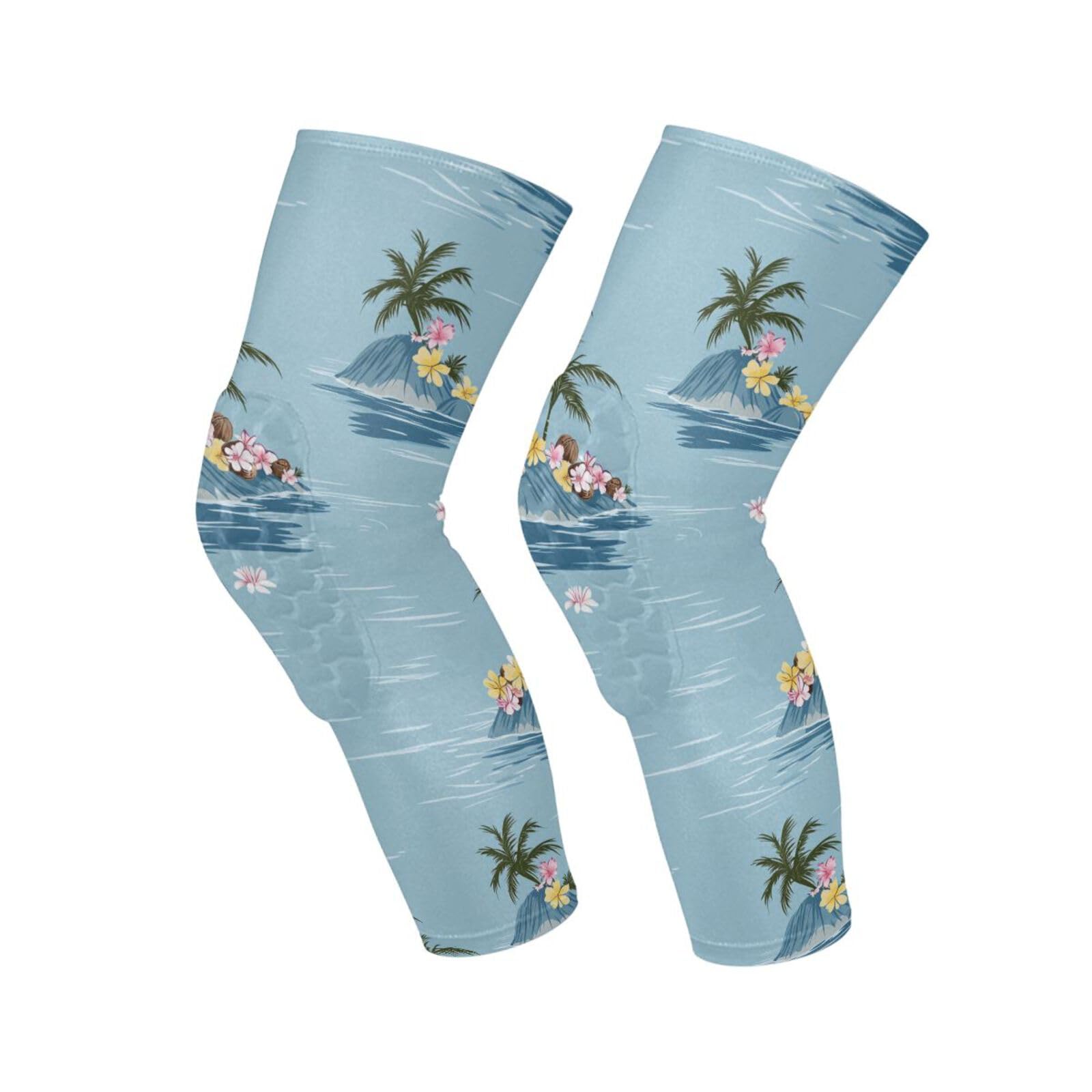 JUNZAN Teal Blue Tropical Basketball Knee Pads for Youth Kids Wrestling Knee Pads with Sleeves Sport Kneepads for Volleyball Football