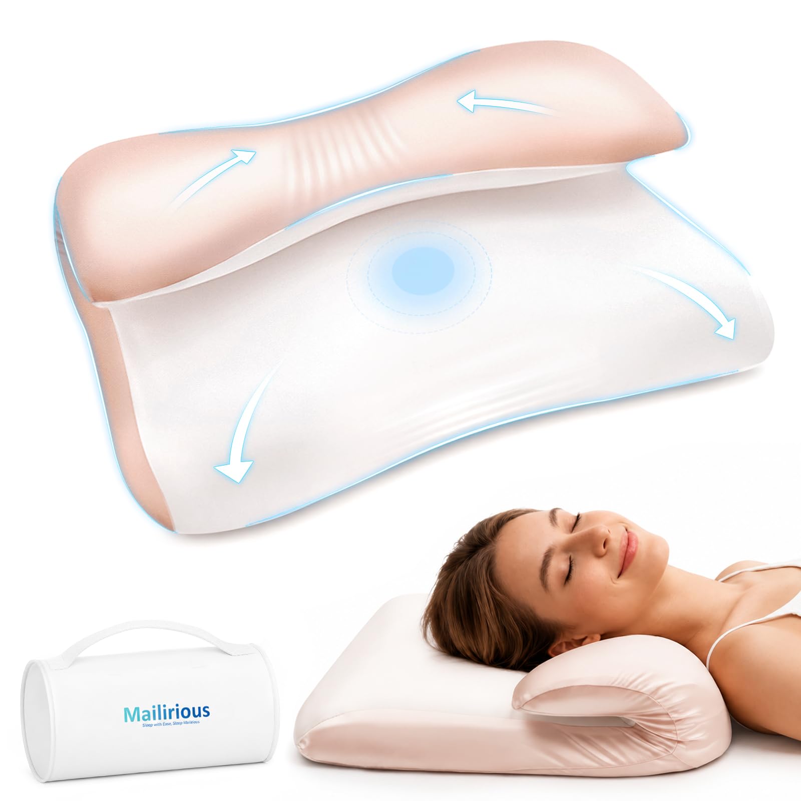 Mailirious Cuscino Cervicale per Dormire in Memory Foam, Cuscino a Farfalla | Cuscino per Cervicale Ergonomico Ortopedico Supporto al Collo, con 2 Federa Sfoderabile e Lavabile, 65 x 40 x 5,5/10 cm
