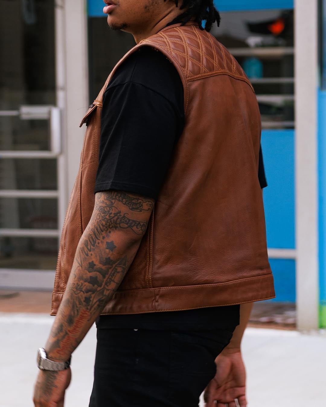 First Mfg Co Men’s Motorcycle Leather Vest, Club Style Premium Leather Biker Vest, Dual Zipper & Snap Closure