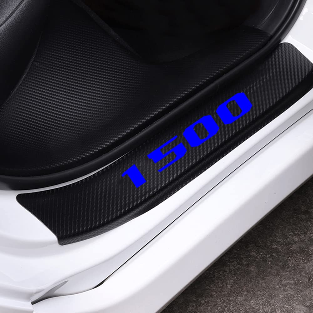 for RAM 1500 Door Sill Protector, Carbon Fiber Leather Door Entry Guard for RAM 1500 Stickers and Decals, for RAM 1500 Accessories 4PCS (3203-ram1500-blue)