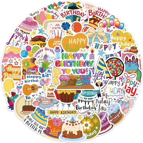 Happy Birthday Stickers for Kids 50Pcs Cute Waterproof Stickers for Birthday Party Decoration Scrapbook Sticker for DIY Decoration Vinyl Sticker for...
