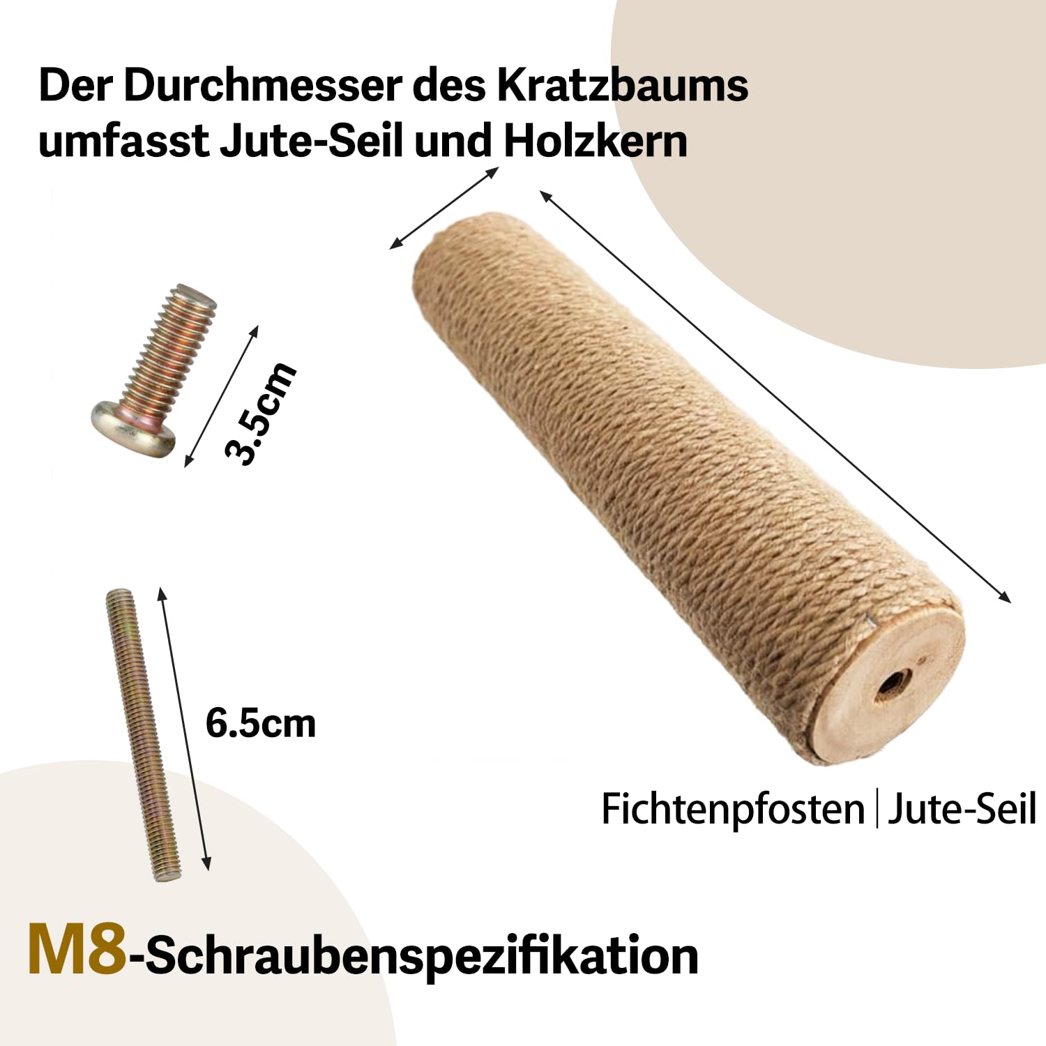 2 sztuki drapaka 7 cm Deluxe z trzpieniem stojakowym, pień do zdrapywania z linką sizalową dla kotów, które zastępują stare pień, kolumna do drapania z gwintem: 8 mm (M8) (Ø 9 cm x długość 60 cm)