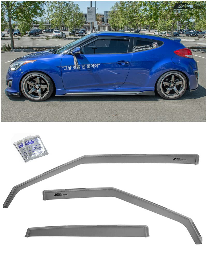 Extreme Online Store Replacement for 2012-2017 Hyundai Veloster Models | EOS Visors JDM in-Channel Style Smoke Tinted Side Vents Rain Guard Window Deflectors DWV-V128