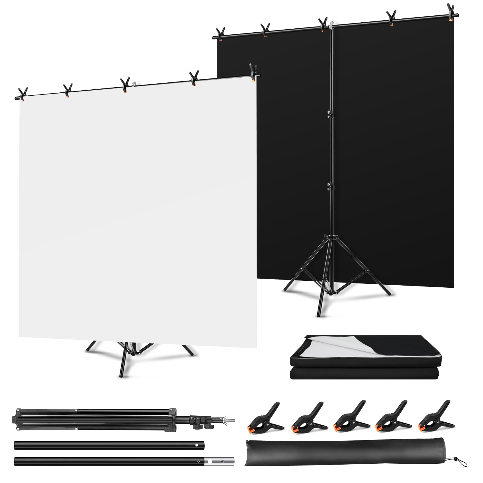 Noir et Blanc 2-en-1 Portable Screen Chaises, Fond Pliable 57 in avec Support,Fond Noir et BlancPliable Double Face, clé Chrome pour la Photographie, Le Streaming, Les Jeux, Les appels vidéo