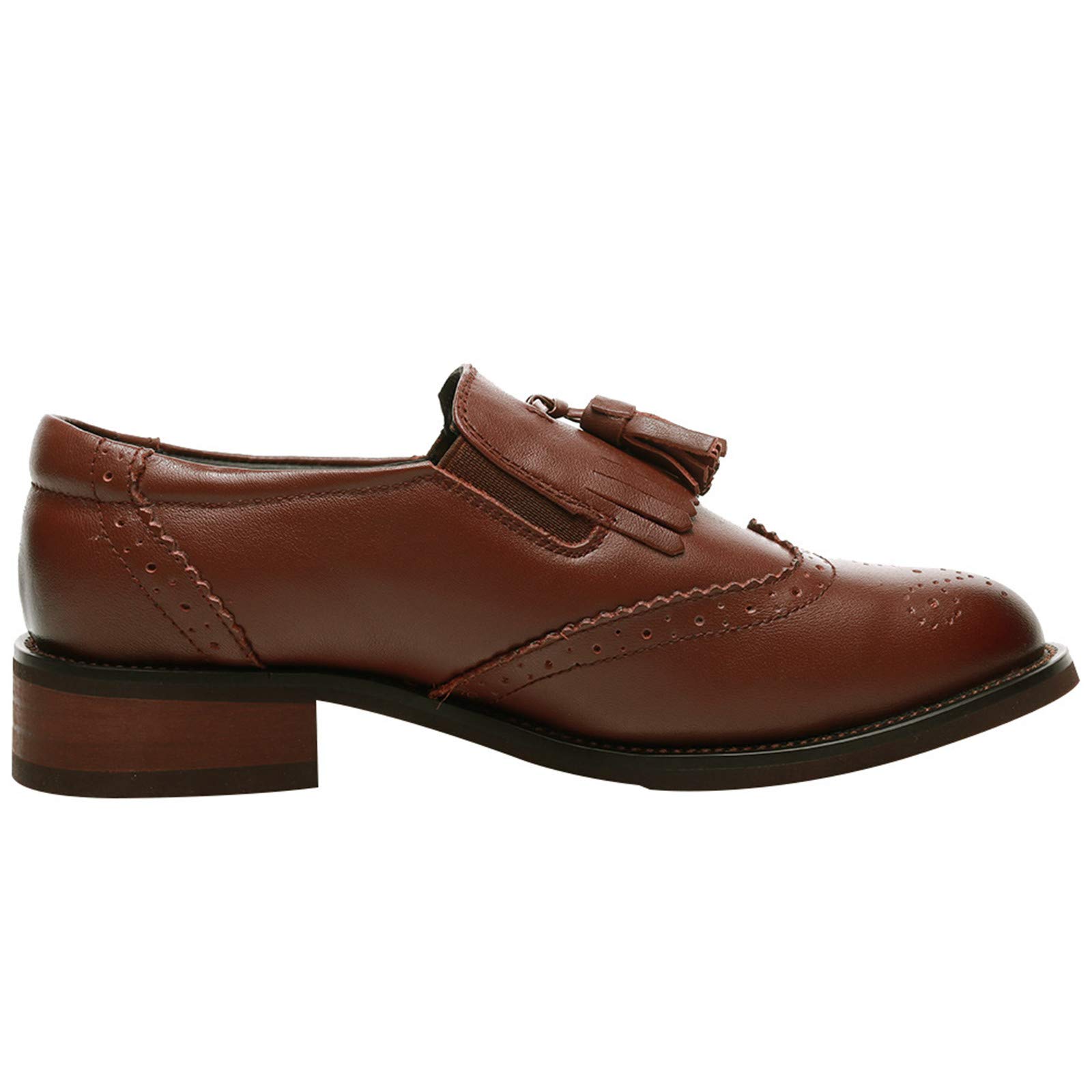 ANUFER Femmes Cuir Véritable Gland Loafers Brogues Facile à Mettre Escarpins