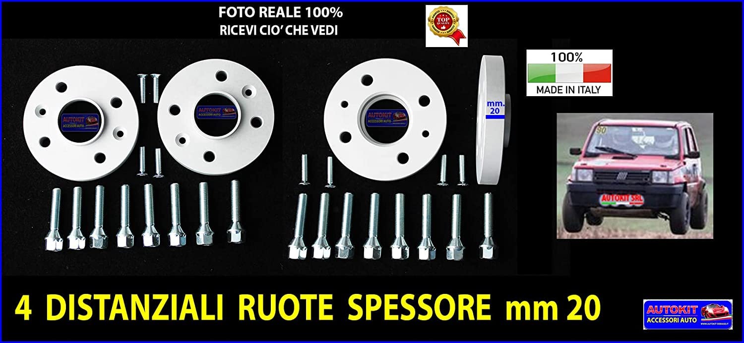 Distanziali Ruote auto da mm.20 per Panda 141 750 4 Distanziali kit con Set bulloni testa 19 - O-P2010C