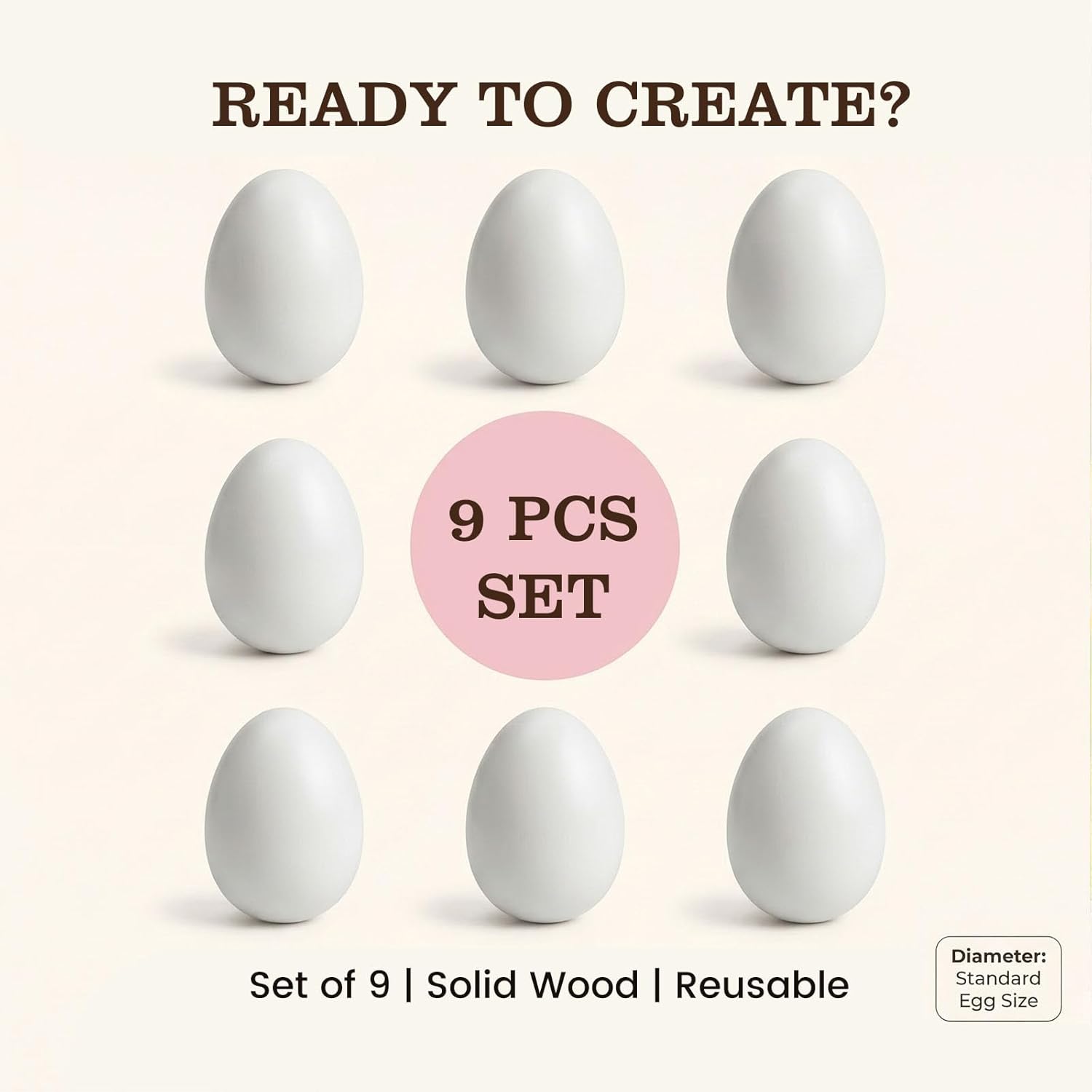 SallyFashion Wooden Fake Eggs for Nesting Boxes, 9 PCS White Easter Eggs for Craft Pretend Play Kitchen Accessories for Toddler Kids