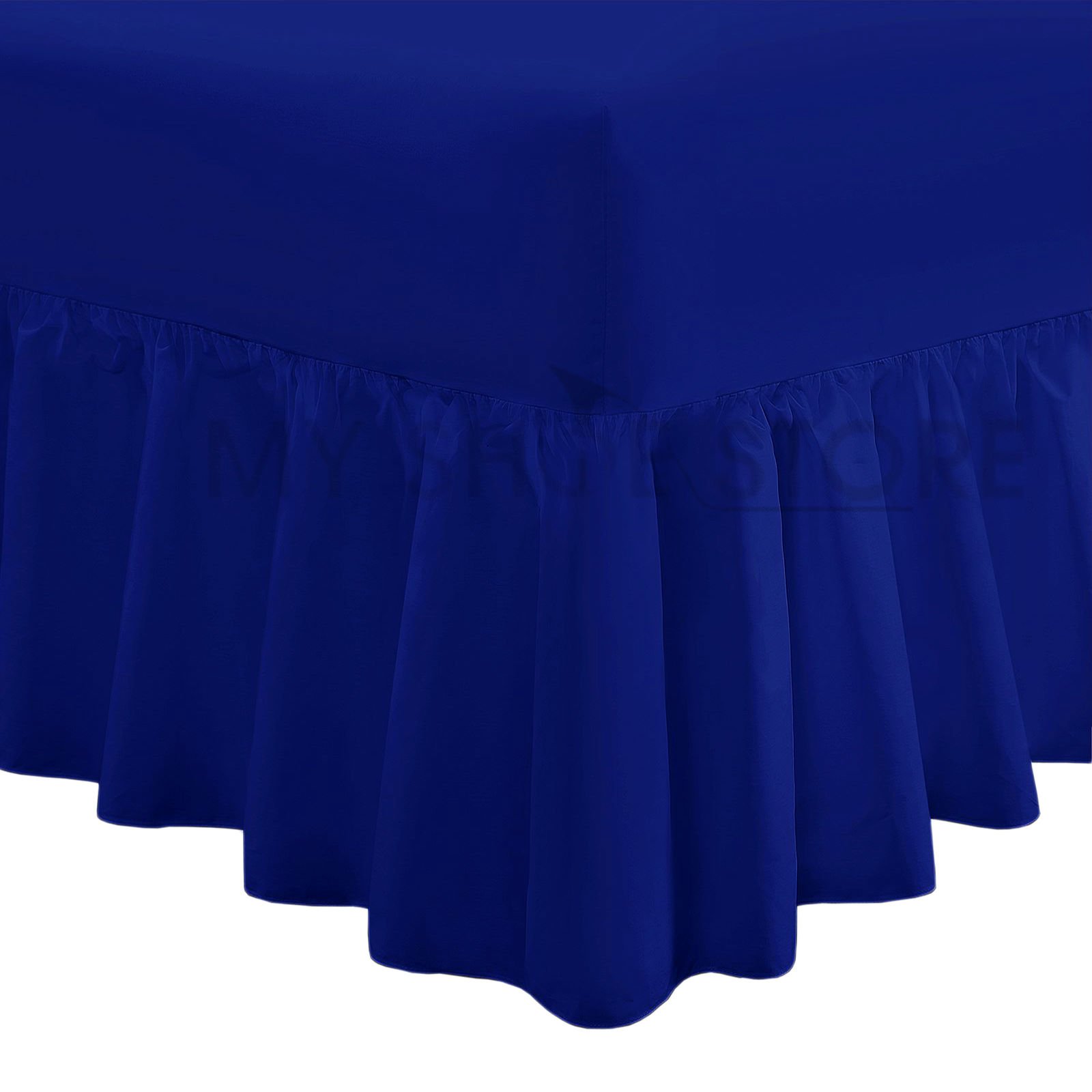 Valance Fitted Sheets Combed Poly-Cotton Plain Dyed Non Iron Percale Frilled Pleated Box Bed Sheet Bedding(Royal, King)