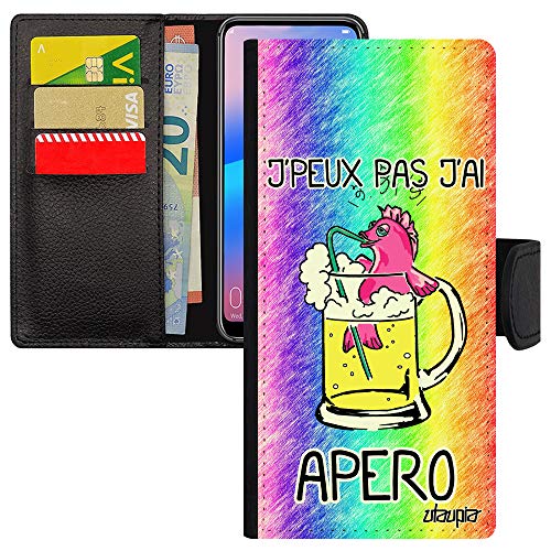 Coque Redmi Note 8 Pro rabat antichoc simili cuir vert étui portefeuille Xiaomi humour