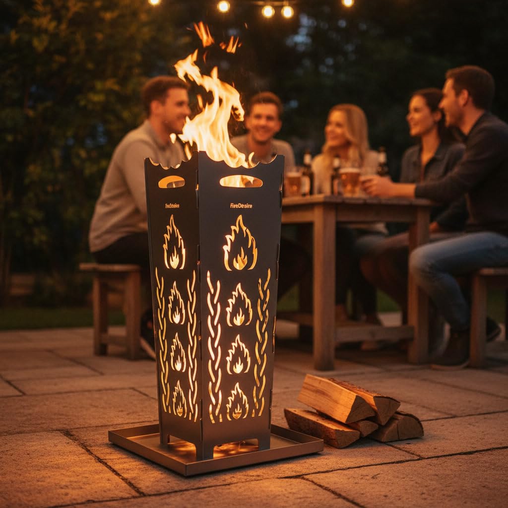 FireDesire Feuerkorb 80 cm mit massiver Grillplatte und Ascheschale, Feuerschale mit Grillplatte für Garten und Terrasse, Made in Germany