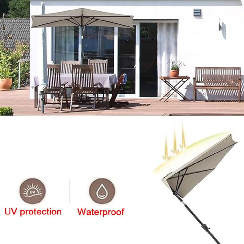 Toile De Demi-Parasol 5 Baleines Auvent De Parasol De Remplacement Housse De Rechange pour Parasol Demi-Rond 2.7m 3.0m Dessus De Parapluie(Beige,10ft/3.0m)