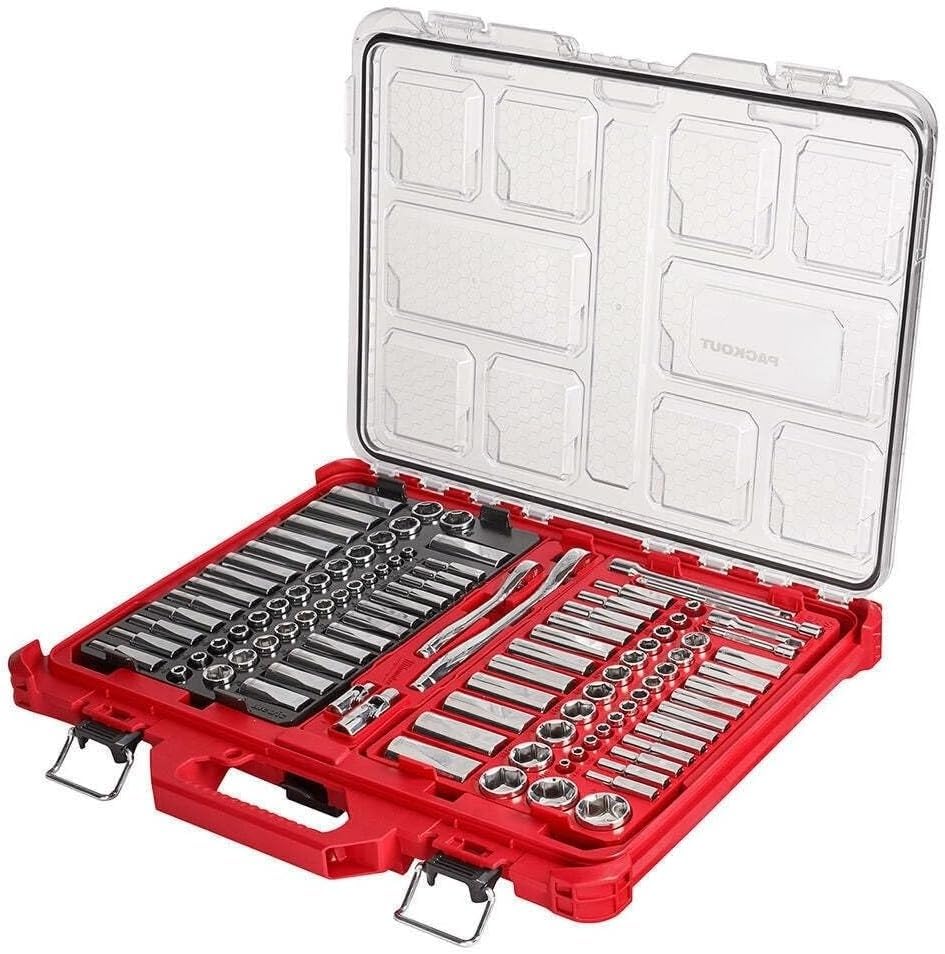 New Impact Sockets Set,Ratchet,3/8 Socket Set,For Milwaukee 48-22-9486 1/4"-3/8” Ratchet Socket Set W/Packout Case - 106pc
