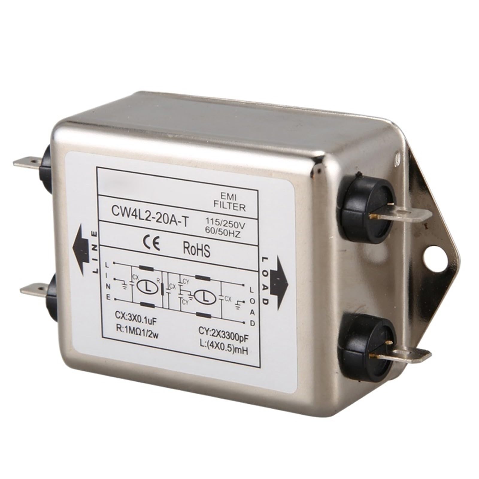 Filtro EMI de potencia CW4L2-20A-T monofásico, CA 115 V/250 V, 20 A, 50/60 Hz, 2 unidades