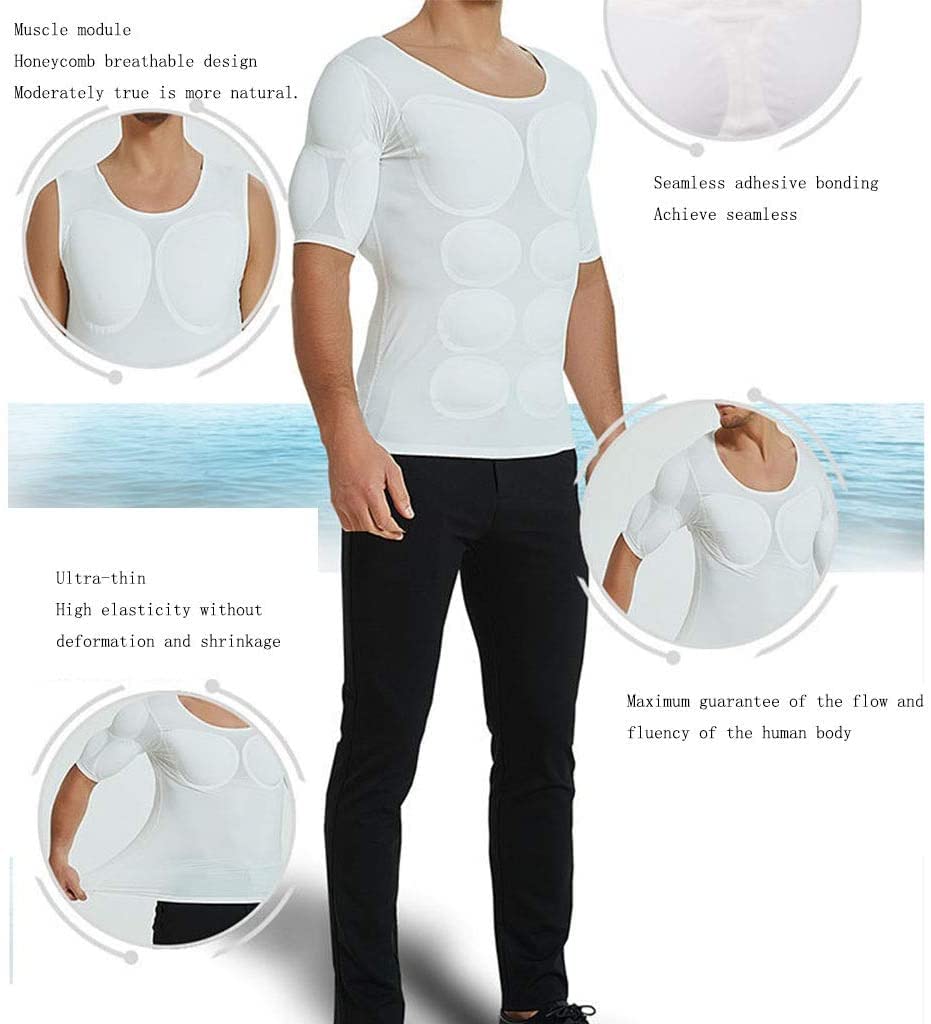 T-Shirt de Compression for Homme, Faux Muscle, Gainant, Poitrine, épaules, rembourré, sous-vêtement, Chemise Amovible