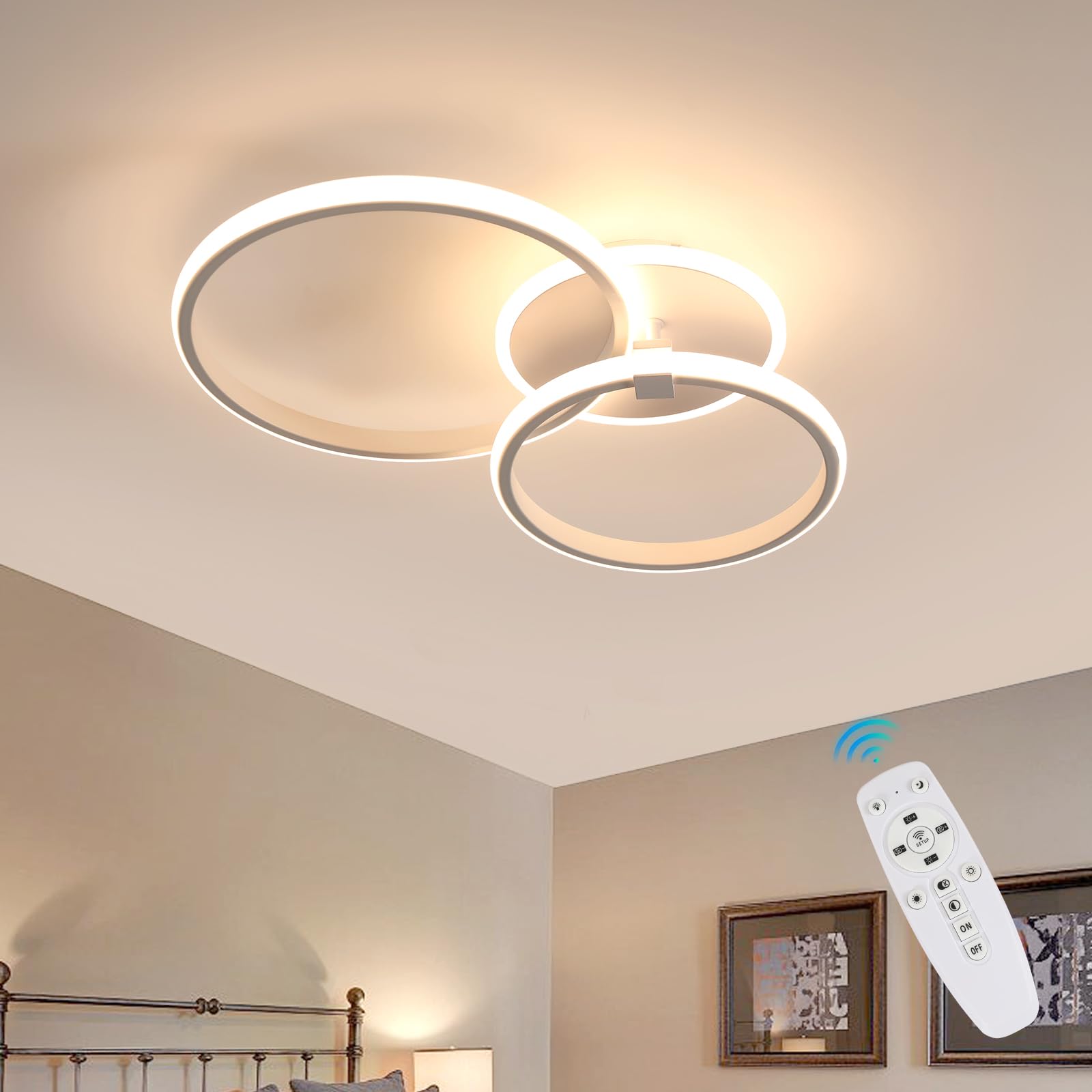 Comely Plafoniera LED Dimmerabile 42W 4700LM con Telecomando 3000K-6500K, Rotonda Bianca Lampada da Soffitto Moderna per Cucina Soggiorno Corridoio