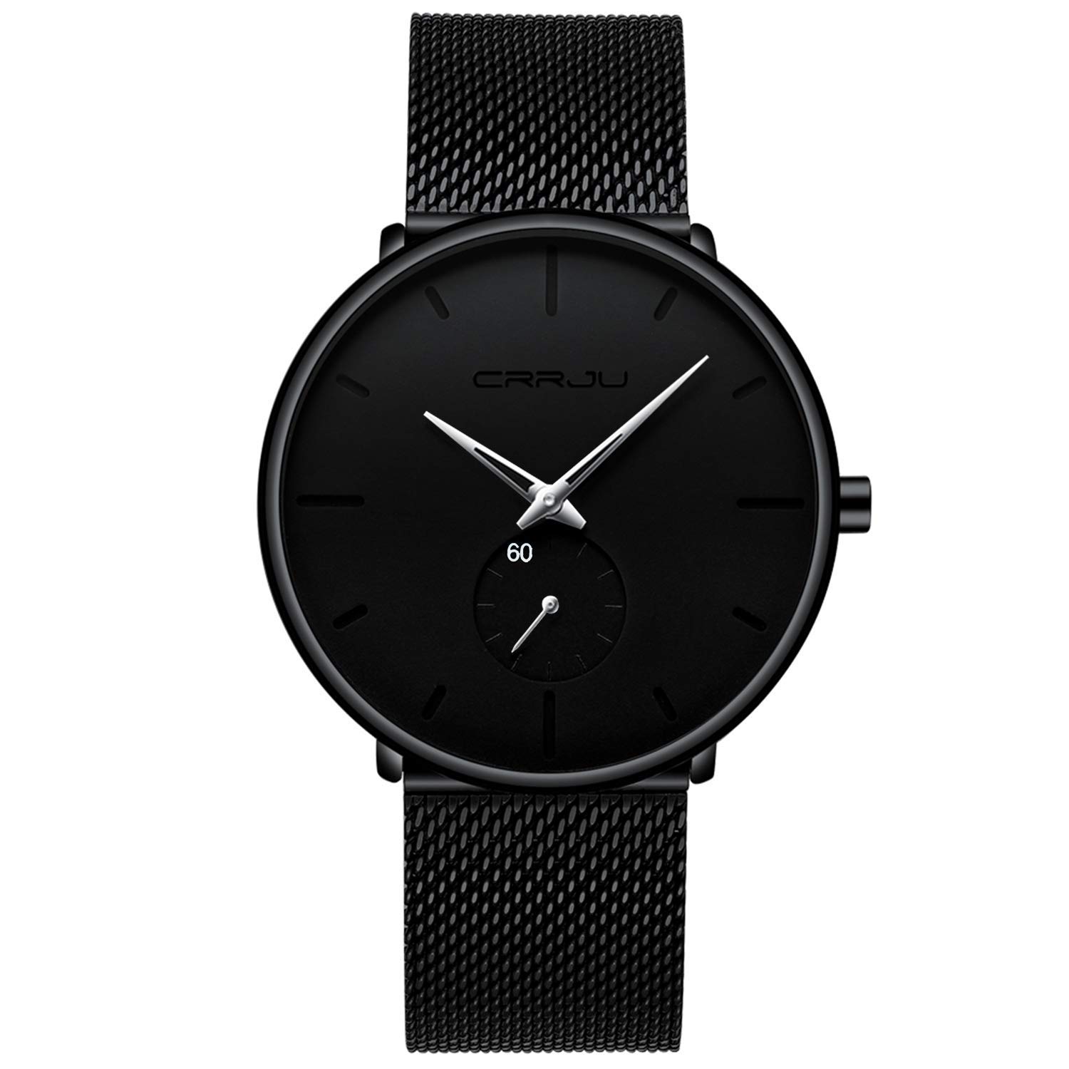 CRRJUMen Business Slim Analog Quartz Watch,Date Black Dial Wrist Watch with Mesh Bracelet Strap