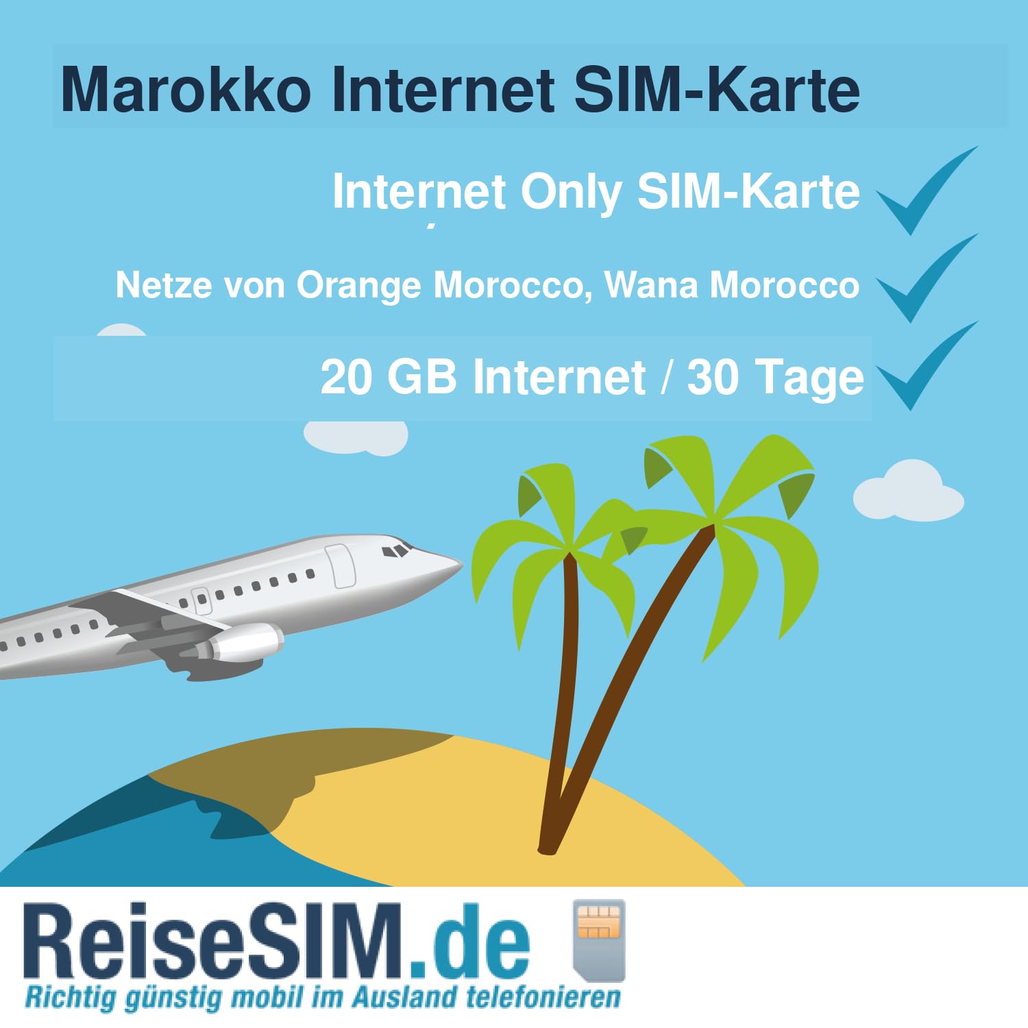 Carte SIM de voyage Maroc Internet - Volume de données 3 à 20 Go - Validité de 30 jours - Réseau 4G/5G - Nano SIM ou eSIM (20 Go/30 jours, carte SIM 3 en 1)